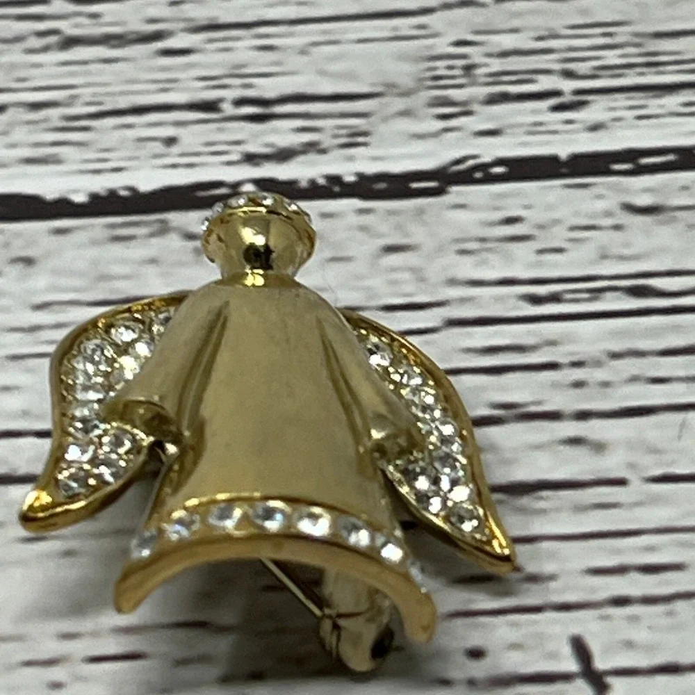 Vintage Monet‎ Angel Brooch Gold Tone Crystal Accent Pin